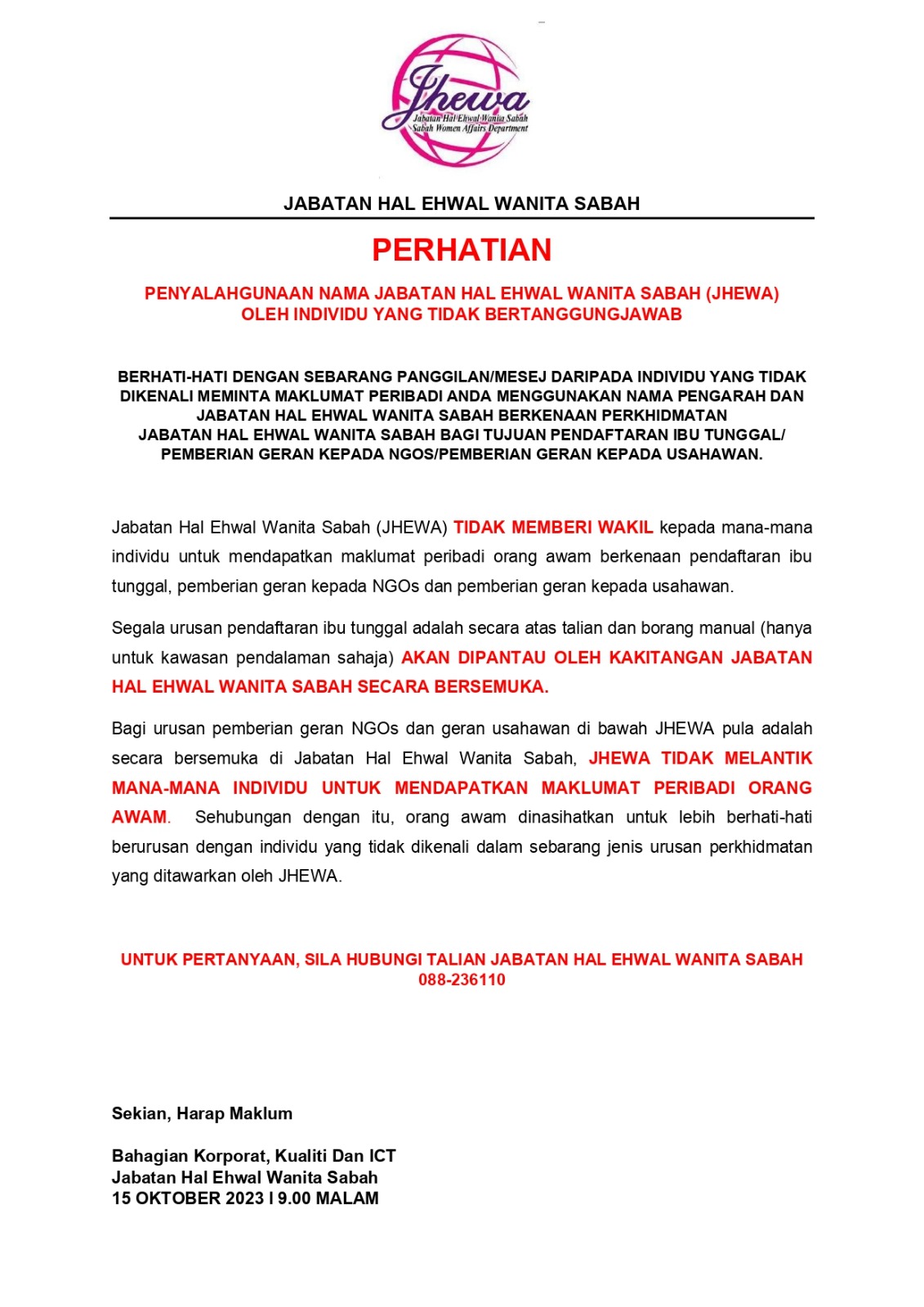 NOTIS PENYALAHGUNAAN NAMA JABATAN